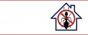 A Logo of a blue bordered house with a ant crossed out in red
