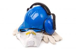 A Blue helmet and safety gear